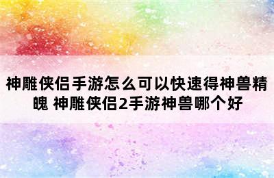 神雕侠侣手游怎么可以快速得神兽精魄 神雕侠侣2手游神兽哪个好